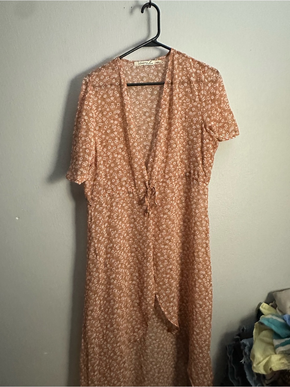 Lightweight Rust Floral Tie-Front Midi kimono